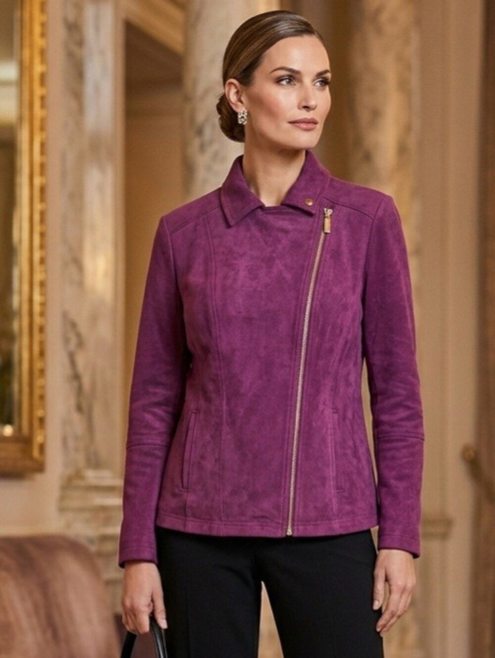 Chico’s Purple Faux Suede Moto Zip Jacket Size 1 (Medium 8/10)